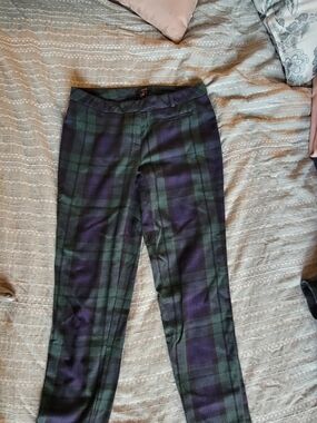 Jacob Green & Purple Plaid Straight-Leg Trousers